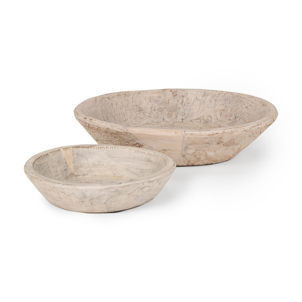 Mercana Nikita Set of 2 Large Light-Wash Reclaimed Wood Bowls