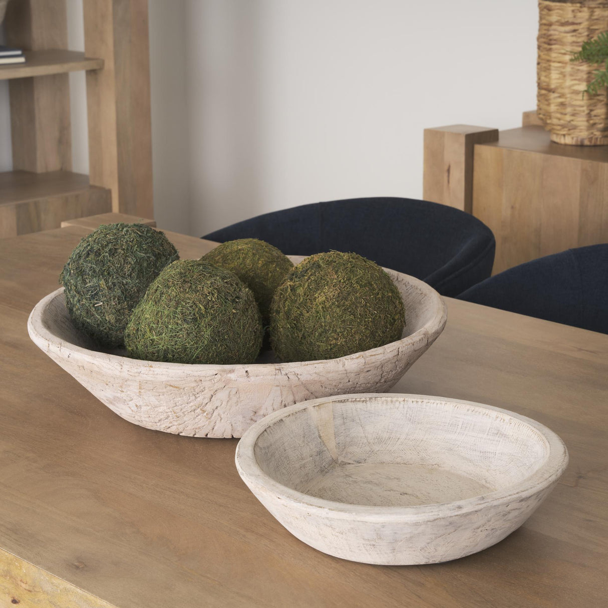 Mercana Nikita Set of 2 Large Light-Wash Reclaimed Wood Bowls