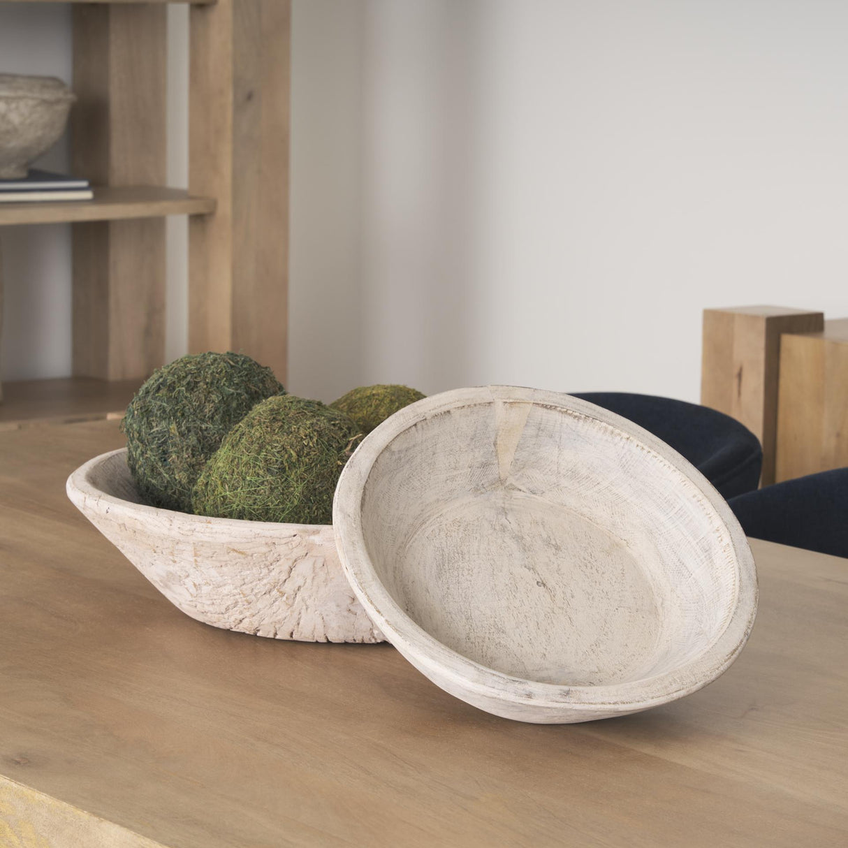 Mercana Nikita Set of 2 Large Light-Wash Reclaimed Wood Bowls