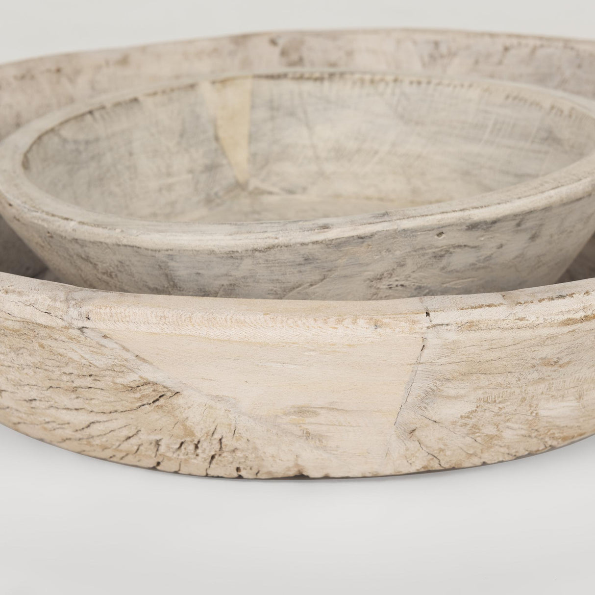 Mercana Nikita Set of 2 Large Light-Wash Reclaimed Wood Bowls