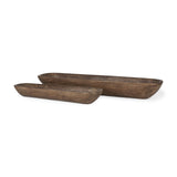 Mercana Athena Set of 2 Extra Large Medium Brown Reclaimed Wood Trays