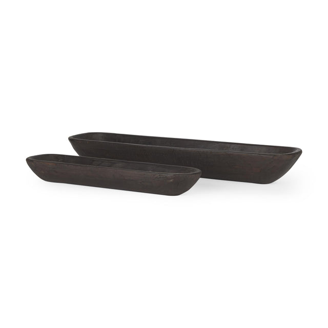 Mercana Athena Set of 2 Extra Large Black-Brown Reclaimed Wood Trays