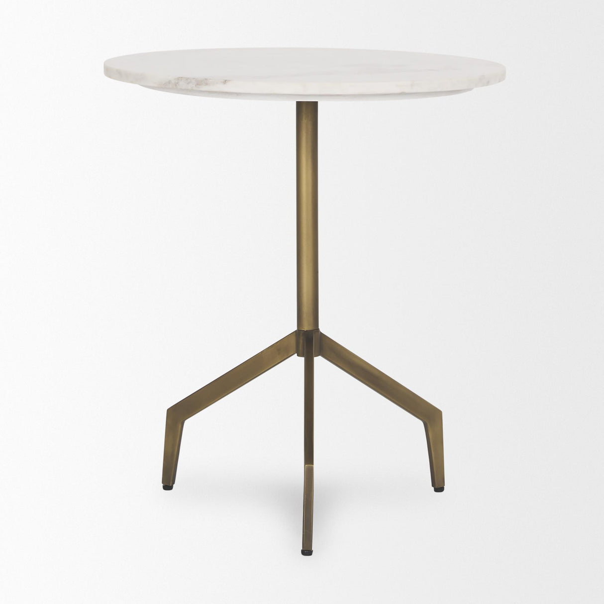 Mercana Serre Marble Top 3 Prong Gold Metal Base End Table