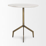 Mercana Serre Marble Top 3 Prong Gold Metal Base End Table