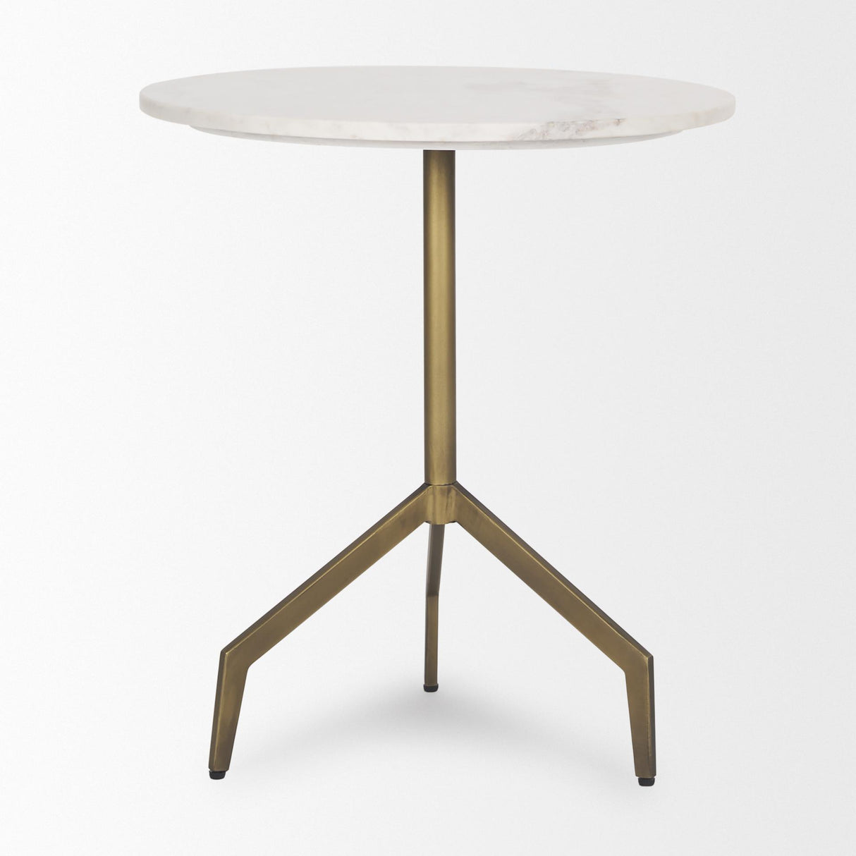 Mercana Serre Marble Top 3 Prong Gold Metal Base End Table