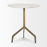 Mercana Serre Marble Top 3 Prong Gold Metal Base End Table