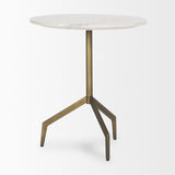 Mercana Serre Marble Top 3 Prong Gold Metal Base End Table