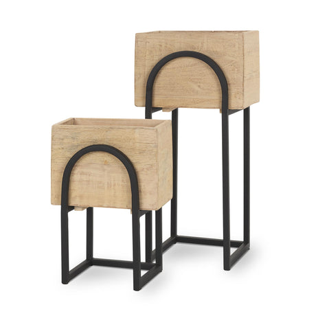 Mercana Jadine Set of 2 Beige Wood w/ Black Metal Arch Frames