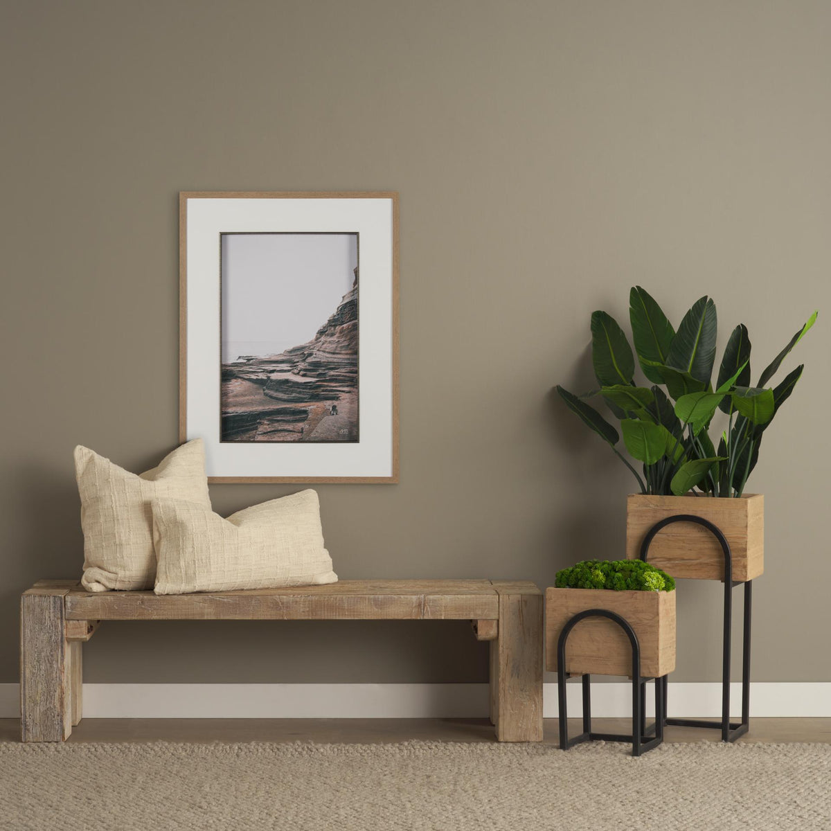 Mercana Jadine Set of 2 Beige Wood w/ Black Metal Arch Frames