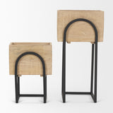 Mercana Jadine Set of 2 Beige Wood w/ Black Metal Arch Frames