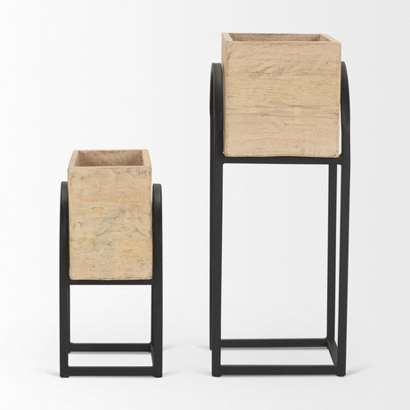 Mercana Jadine Set of 2 Beige Wood w/ Black Metal Arch Frames