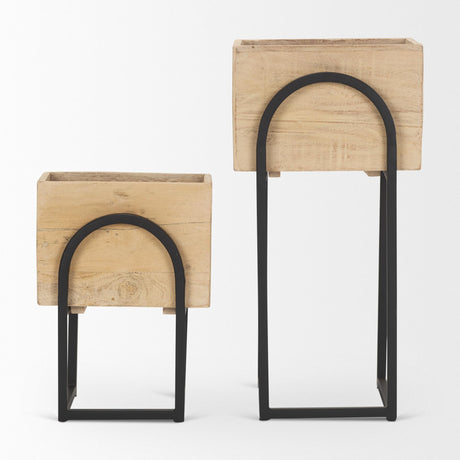 Mercana Jadine Set of 2 Beige Wood w/ Black Metal Arch Frames