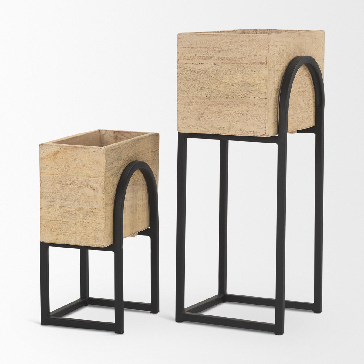Mercana Jadine Set of 2 Beige Wood w/ Black Metal Arch Frames
