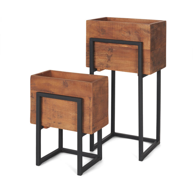 Mercana Jadine Set of 2 Medium Brown Wood w/ Black Metal Rectangle Frames