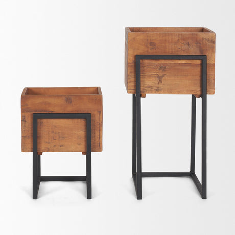 Mercana Jadine Set of 2 Medium Brown Wood w/ Black Metal Rectangle Frames