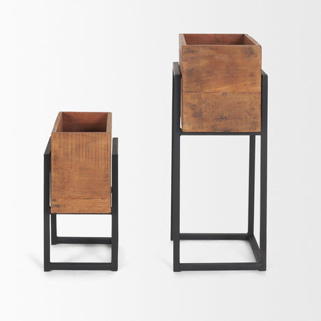 Mercana Jadine Set of 2 Medium Brown Wood w/ Black Metal Rectangle Frames