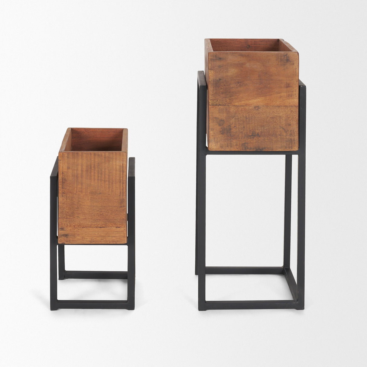 Mercana Jadine Set of 2 Medium Brown Wood w/ Black Metal Rectangle Frames
