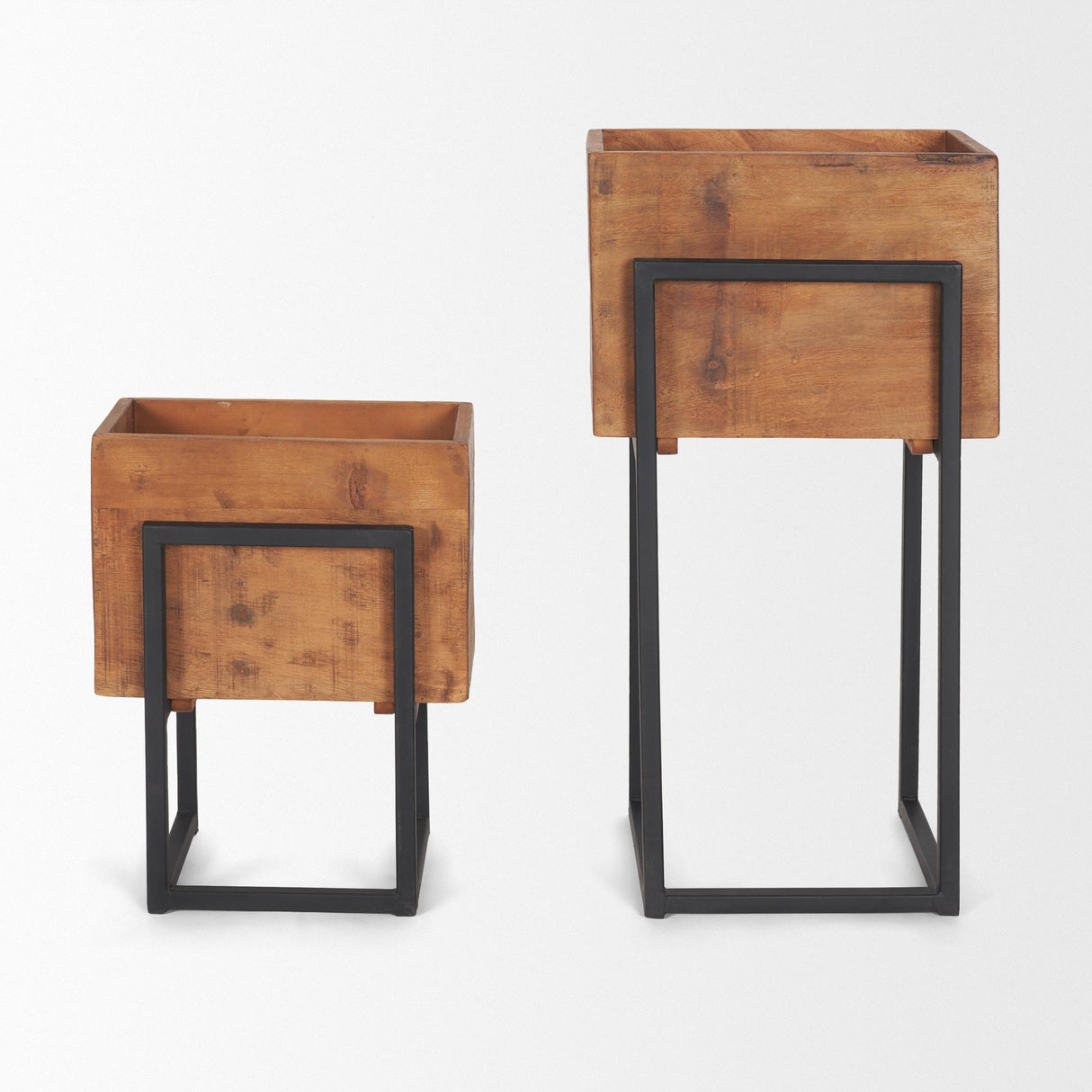 Mercana Jadine Set of 2 Medium Brown Wood w/ Black Metal Rectangle Frames