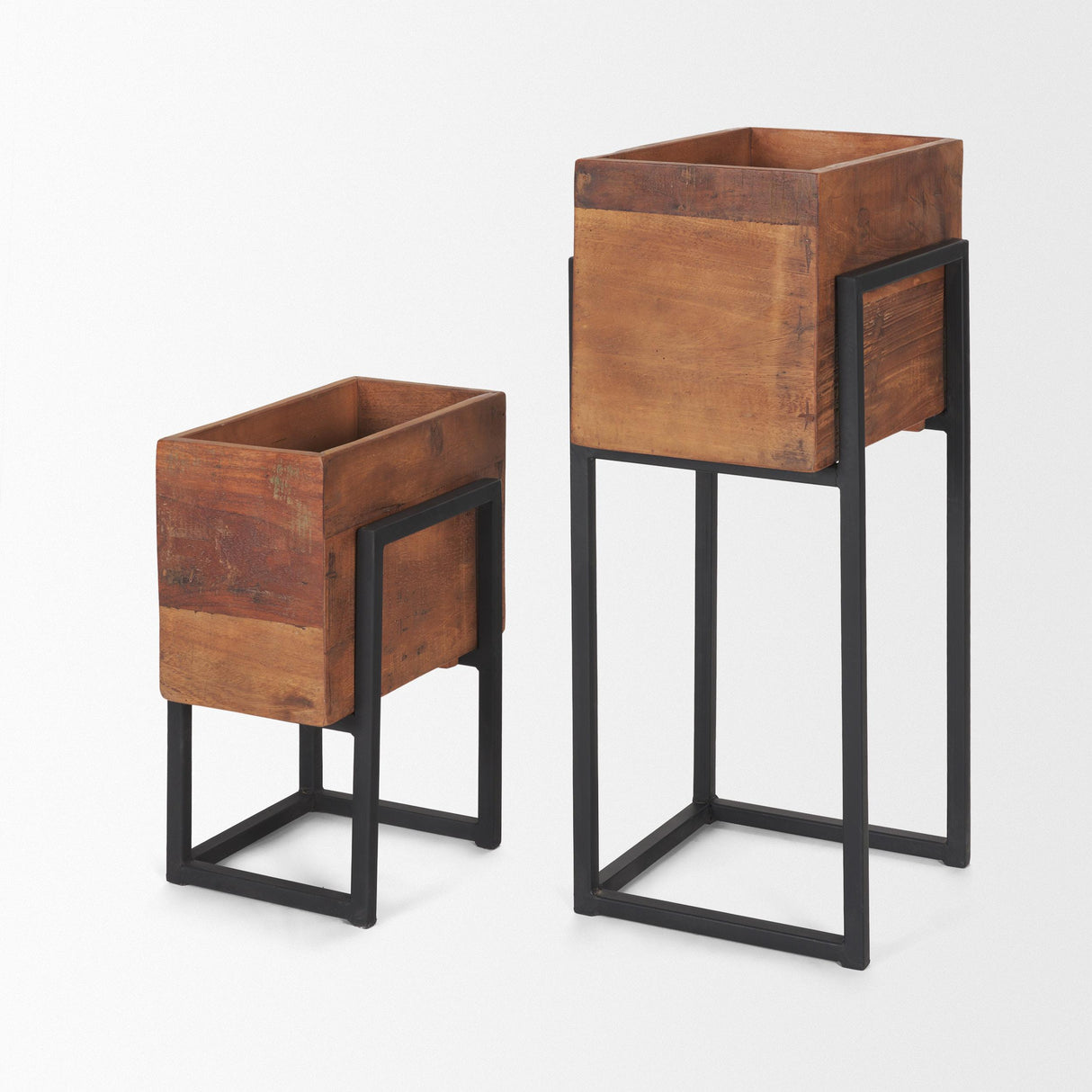 Mercana Jadine Set of 2 Medium Brown Wood w/ Black Metal Rectangle Frames