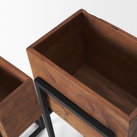 Mercana Jadine Set of 2 Medium Brown Wood w/ Black Metal Rectangle Frames