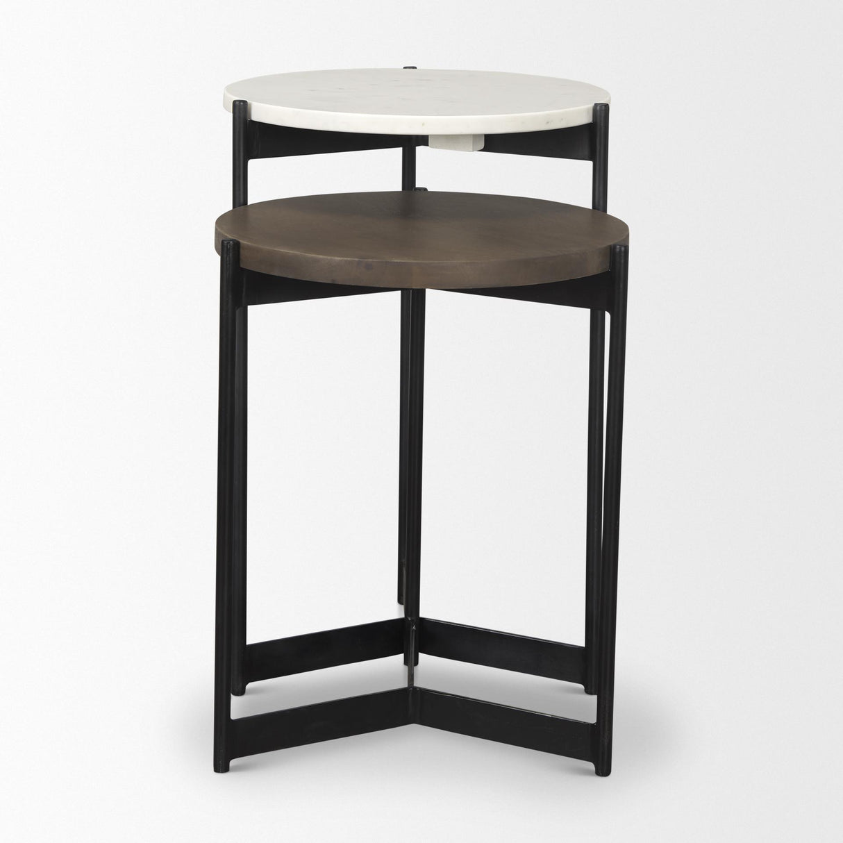 Mercana Larkin Marble & Dark Brown Wood Tabletop Nesting End/Side Tables