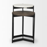Mercana Larkin Marble & Dark Brown Wood Tabletop Nesting End/Side Tables