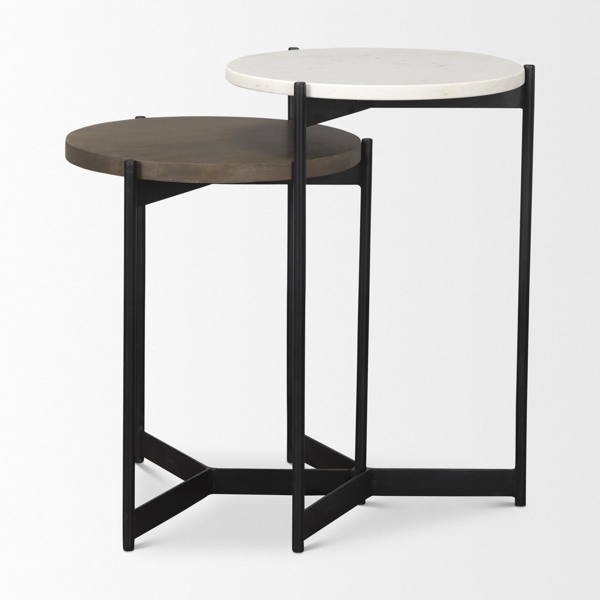 Mercana Larkin Marble & Dark Brown Wood Tabletop Nesting End/Side Tables
