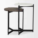 Mercana Larkin Marble & Dark Brown Wood Tabletop Nesting End/Side Tables