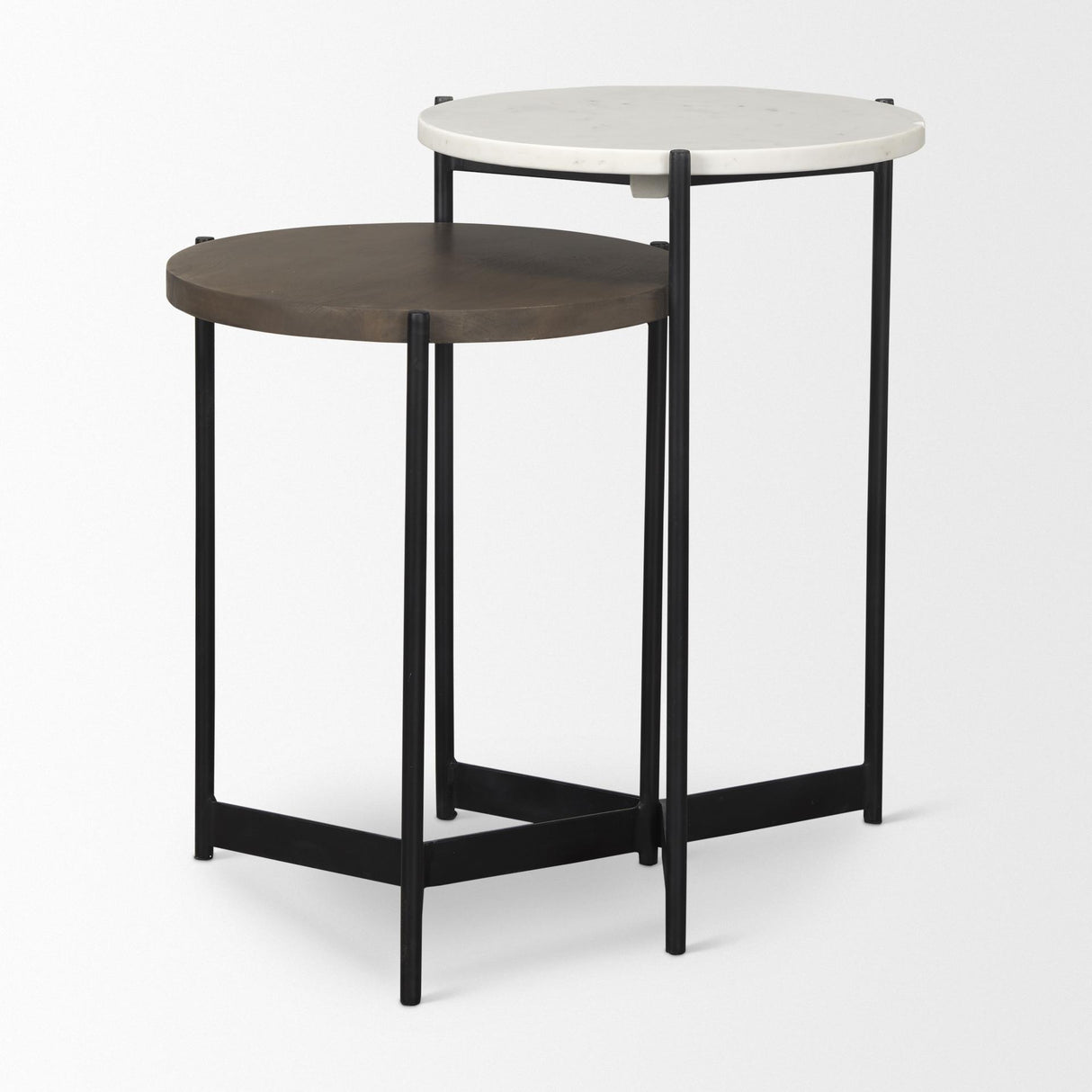 Mercana Larkin Marble & Dark Brown Wood Tabletop Nesting End/Side Tables