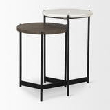 Mercana Larkin Marble & Dark Brown Wood Tabletop Nesting End/Side Tables