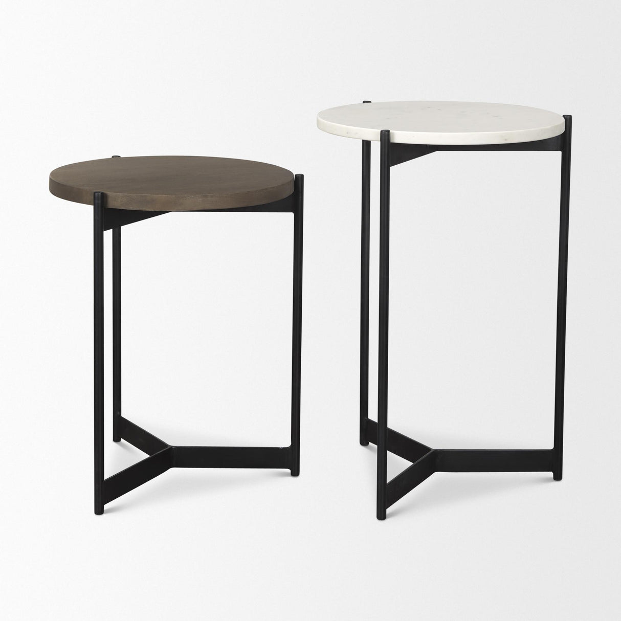Mercana Larkin Marble & Dark Brown Wood Tabletop Nesting End/Side Tables