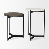 Mercana Larkin Marble & Dark Brown Wood Tabletop Nesting End/Side Tables