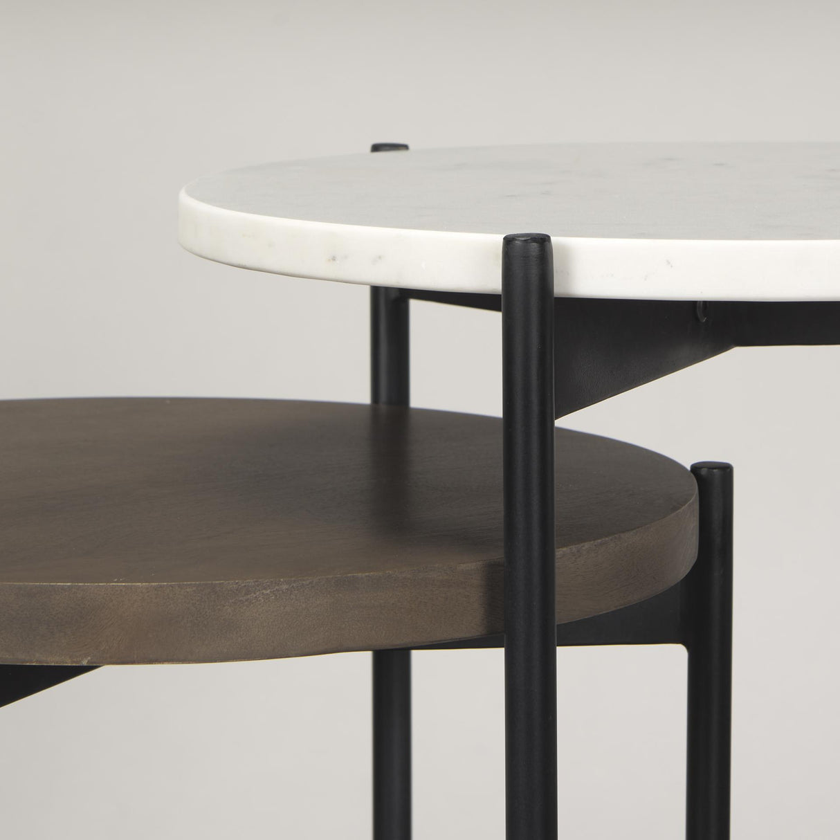 Mercana Larkin Marble & Dark Brown Wood Tabletop Nesting End/Side Tables