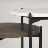 Mercana Larkin Marble & Dark Brown Wood Tabletop Nesting End/Side Tables