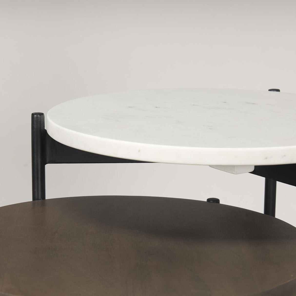 Mercana Larkin Marble & Dark Brown Wood Tabletop Nesting End/Side Tables
