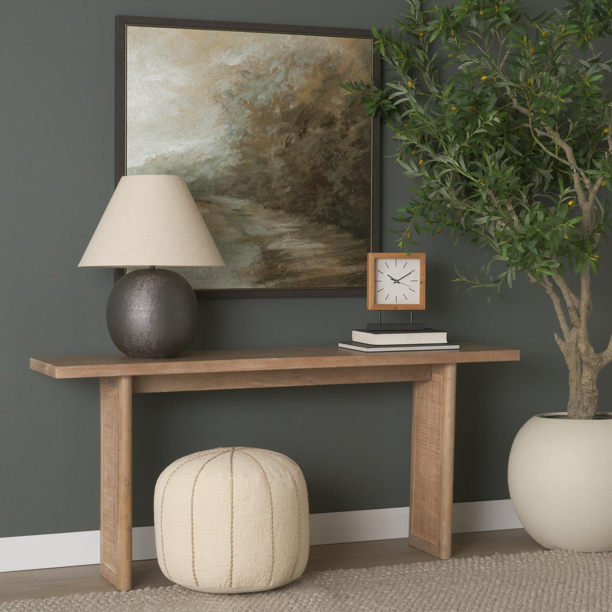 Mercana Grier 65" Light Brown Solid Wood w/ Cane Console Table