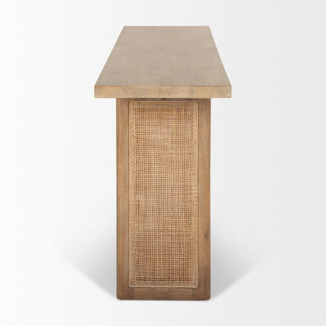 Mercana Grier Light Brown Solid Wood w/ Cane Accent Console Table