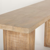 Mercana Grier 65" Light Brown Solid Wood w/ Cane Console Table
