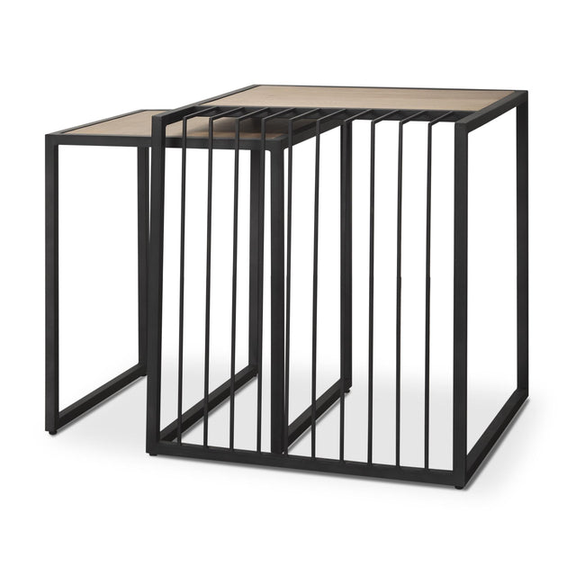 Mercana Miles Black Metal w/ Light Wood Nesting End/Side Table