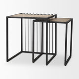 Mercana Miles Black Metal w/ Light Wood Nesting End/Side Table