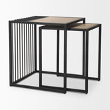Mercana Miles Black Metal w/ Light Wood Nesting End/Side Table