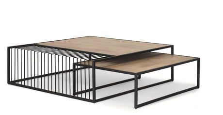 Mercana Miles Black Metal w/ Light Wood Nesting Coffee Table
