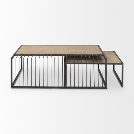 Mercana Miles Black Metal w/ Light Wood Nesting Coffee Table