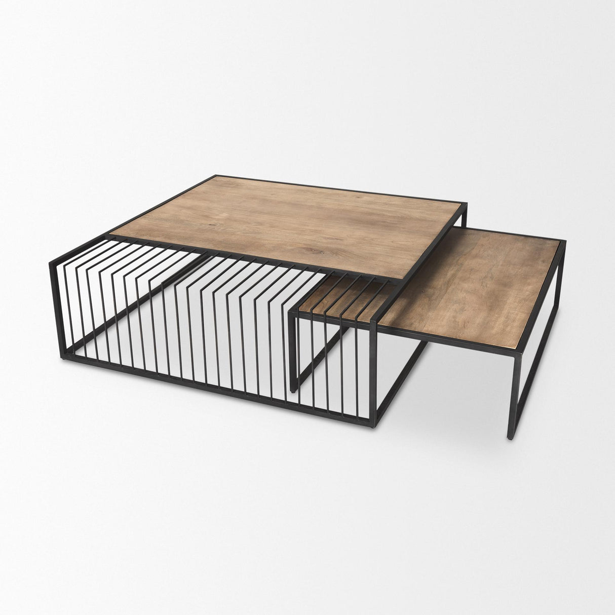 Mercana Miles Black Metal w/ Light Wood Nesting Coffee Table