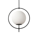 Mercana Farrah Frosted Glass Globe set in Matte Black Metal Pendant Ceiling Light
