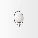 Mercana Farrah Frosted Glass Globe set in Matte Black Metal Pendant Ceiling Light