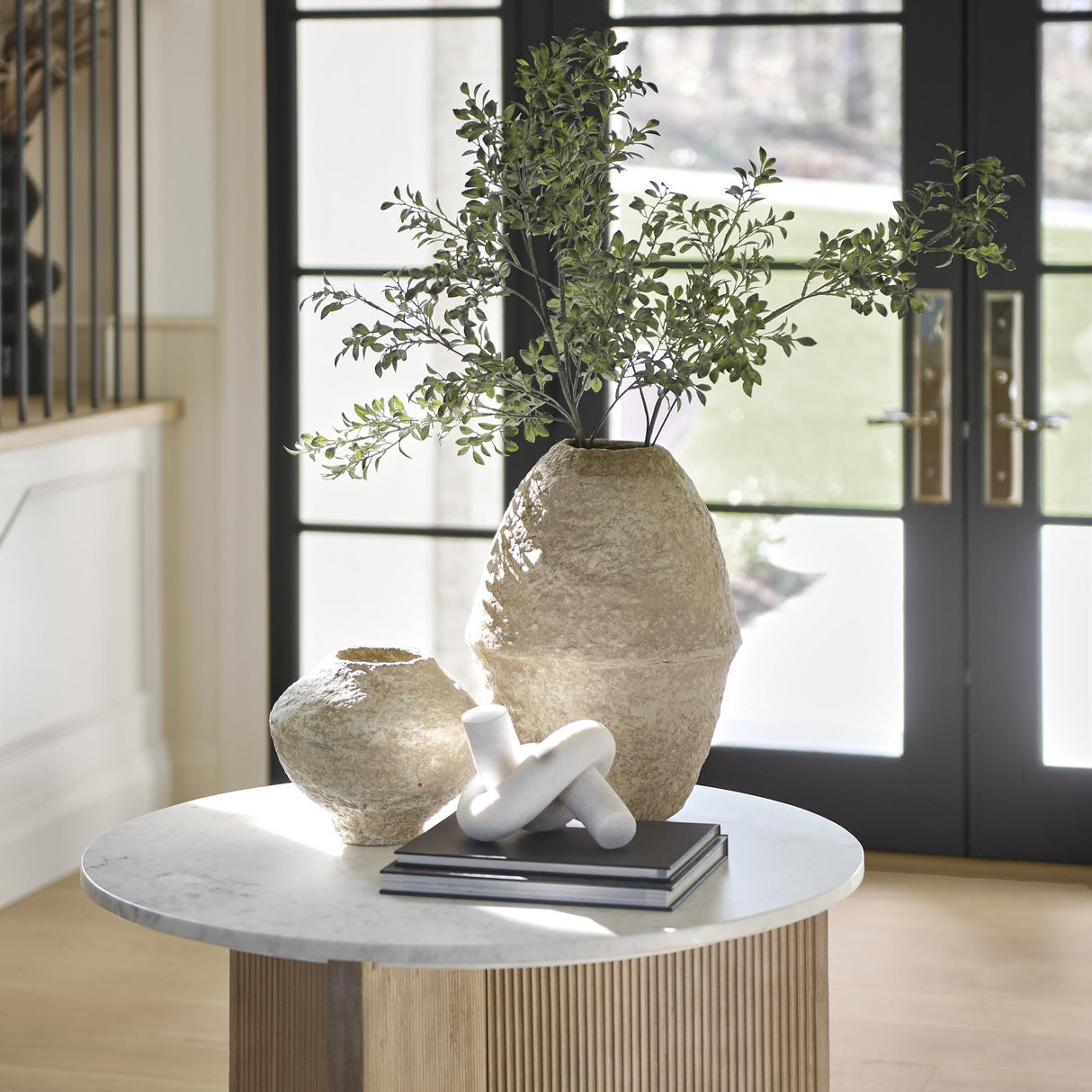Mercana Rundal Large Beige Paper Mache Vase