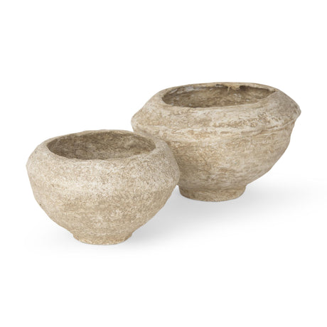 Mercana Sonu Set of 2 Beige Paper Mache Half-Pot Bowls