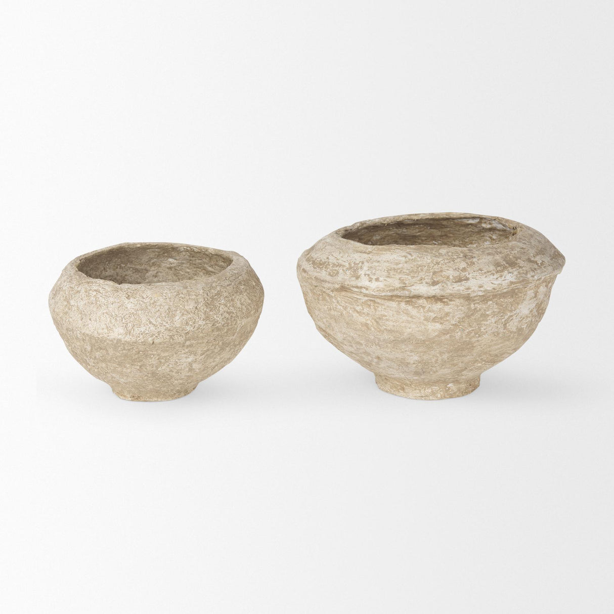 Mercana Sonu Set of 2 Beige Paper Mache Half-Pot Bowls