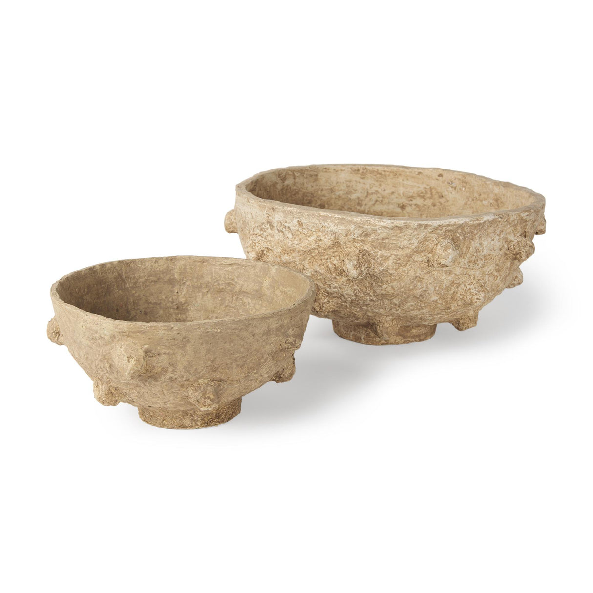 Mercana Sonam Set of 2 Beige Paper Mache Spiked Bowls